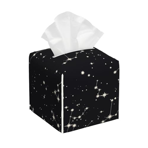 Zodiac Constellation Galaxy Black Starry Night Stars Glow Dark Midnight Square Tissue Box Cover, Cube Tissue Box Holder, Table Tissue Box