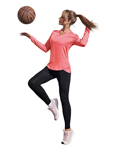 Coorun Long Sleeve Workout Shirts For Women Yoga Athletic Casual Tops Gym Running Breathable Shirt Quick Dry Red Large #TOP3