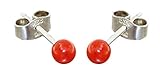 Sterlingsilber 925 Hobra-Gold Kugel Ohrstecker Silber 925 echte Koralle 4 mm Kugeln kleine Kugel Ohrringe
