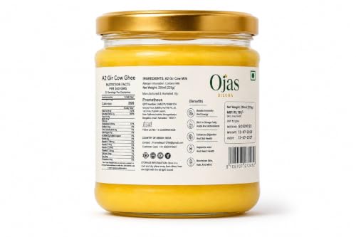 Image of OJAS BILONA A2 Gir Cow Ghee, Bilona Churned, 250 ml