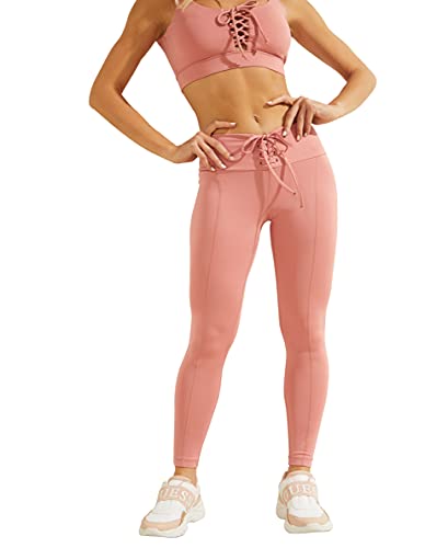 GUESS Women s Active Full Length Leggings with Lace-Up Detail, Vintage Peony, Small