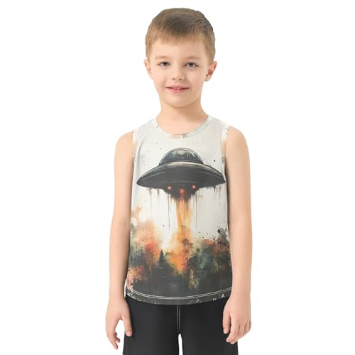 Boys Tank Top Shirts UFO Alien Watercolor Sleeveless T-Shirts Crew Neck for Kids Clothing Children2