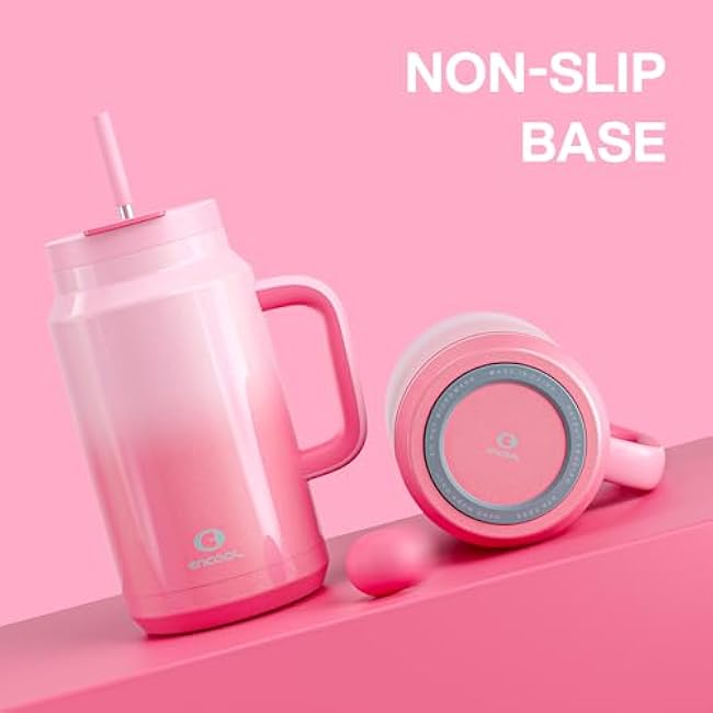 50 oz Tumbler with Handle and Straw, 100% Leak-Proof Insulated Cup Large Water Bottle with 2-in-1 Lid, Reusable Stainless Steel Travel Mug Water Jug, Non-slip Base, BPA-Free £¨Flamingo£©