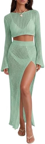 Saodimallsu Womens Crochet Beach Cover Ups Set 2 Piece 2026 Boat ...