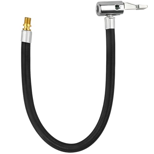 wilcractk 20 cm Reifenfüller Verlängerungsschlauch mit Autoventil Hebelstecker, nylonummantelter Gummischlauch, Außengewinde, für Auto/Motorrad/Fahrrad