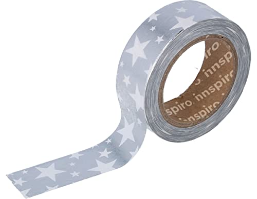 INNSPIRO Ruban masking tape Washi Foil étoiles argenté 15 mm x 10 m Série Metal