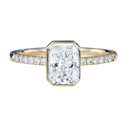 Diiro Dainty Solitaire Ring 14K Yellow Gold Plated Sterling Silver Rings 3 Carat Radiant Cut Moissanite Engagement Ring Proposal Bezel Set