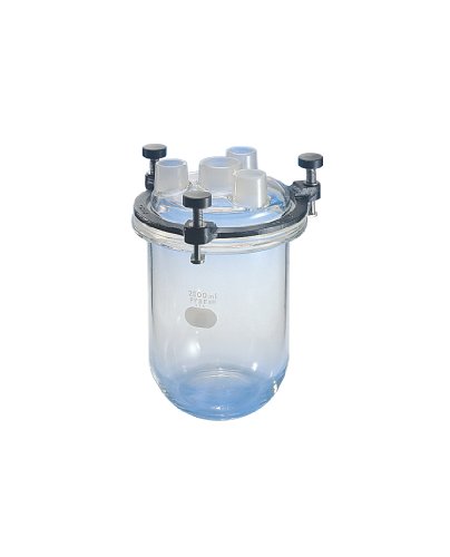 Corning Pyrex Borosilicate Glass Cylindrical Resin Reaction Kettles Flask with Covers, Four-Neck Standard Taper Joints, 2000ml Capacity
