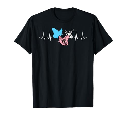 Transgender Pride Flagge Herzschlag Schmetterlinge T-Shirt