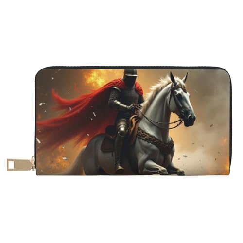 Classic Red Knight Print Wallet Women, Leather Bifold Multi Card Wallet, Long Purse Women's Wallets