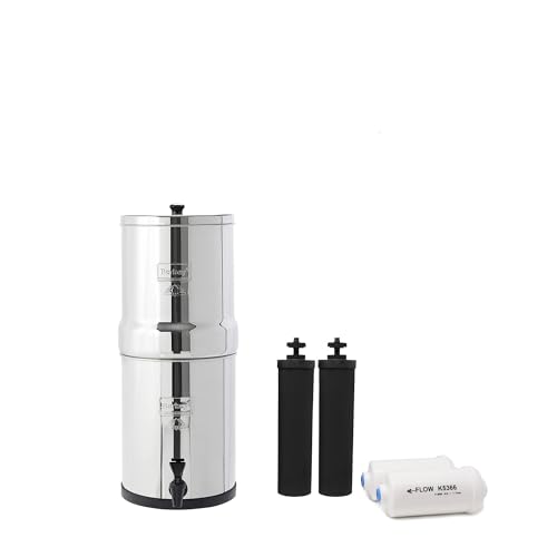 Travel Berkey Gravity-Fed Water Filter with 2 Black Berkey Elements + 2 Berkey PF-2 Fluoride and Arsenic Reduction Elements—Use at Home or Outdoors