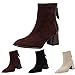 Imagen de MJGkhiy Botas de mujer con tacón de bloqueo elegantes de invierno botines de gamuza Slip-on Cremallera Dress Fiesta Oficina Heels Cerrada Punta Botas Chunky Clásico Zapatos