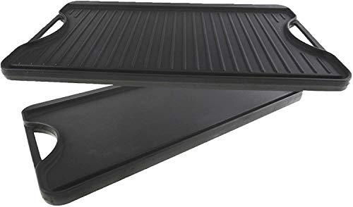 20 Inch Two-Sided and Multipurpose Enamel Cast Iron GrillGriddle Pan Double Handle Striped Frying Pan