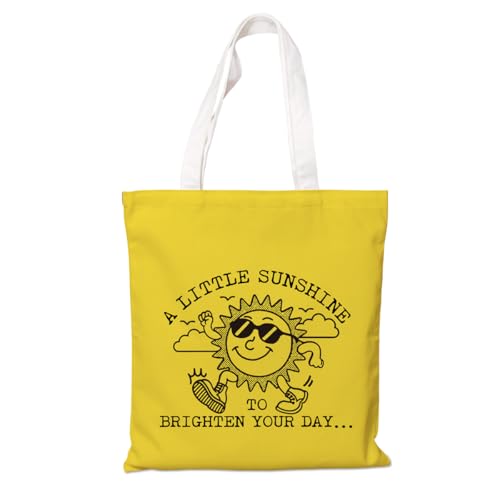 Bolsa de lona inspiradora - A Little Sunshine To Brighten Your Day, bolsa de lona amarela, bolsa de ombro reutilizável de pano para trabalho, praia, viagem, presente de incentivo para amigas e