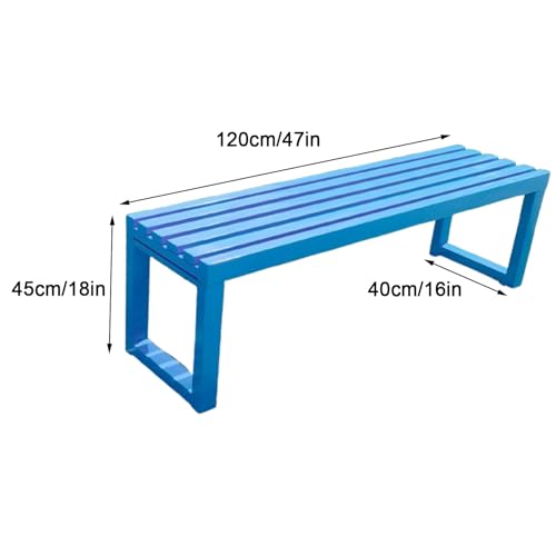 Banc de jardin bleu 120 cm en acier galvanisé sans dossier pour extérieur