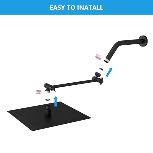 Lordear shower Head Extension Arms Black 11 Inch Wall Mounted Extender Rainfall Adjustable Extension Shower Head Arm Easy for Any Shower Angles Straight Shower Arms by Lordear - Image 5