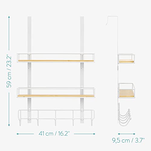 Navaris Over The Door Organizer - Metal And Bamboo Hanging Storage Rack With 2 Shelves And 5 Hooks - Shelf Hanger For Pantry, Bathroom, Closet - White #TOP4