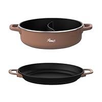 Rosewill 12.7 QT Electric Hot Pot Accessory Kit 2 pcs, Includes Dual-Sided Hot Pot and Shallow Fry Pan, with easy-to-carry Handle and Non-stick Coating - Mocha
