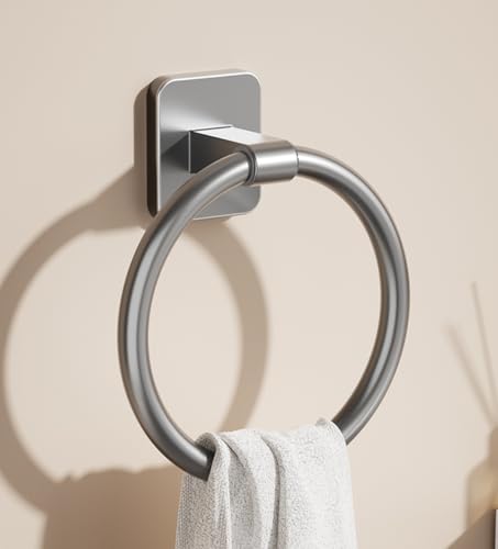 Image of Tenom Towel Hanger for Wash Basin, Self Adhesive Towel Holder for Kitchen & Bathroom, ABS Plastic Light Weight Rustproof Napkin Holder, Wall Mounted No Drill Towel Rod (Grey, Circle)