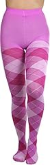 Large Opaque Contrast Argyle Print - Pink / Fuchsia