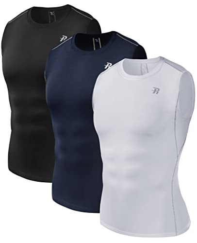 Runhit 3 Pack Sleeveless Compression Shirts For Men Athletic Workout Sports Sleeveless Compression Tank Top Men #TOP7