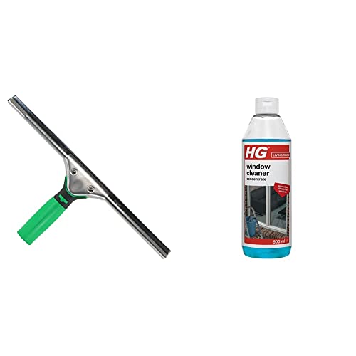UNGER 79000 ErgoTec Window Squeegee 35cm - Rubber Squeegee Blade & HG Window Cleaner, Professional Super Concentrated Formula, Clean Streak-Free Shine