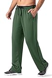 FASKUNOIE Herren Sporthose Lang Weich Bequeme Baggy Mesh Fitness Trainingshose Schnell Trocknende Männer Sweathose mit Zip Taschen Armeegrün-schwarz L