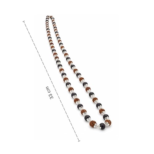 Image of Karungali Malai Silver Plated Original with Rudraksha | 54 Beads Ebony wood Panchmukhi Rudraksha Mala Goverment Lab Test Certification Mala with German Silver-Caps | Authentic Karungali Malai for Spiritual Protection, Wisdom & Positivity | Gift for Men & Women - 1 Piece