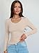 ANRABESS Long Sleeve Shirts for Women V Neck Ribbed Knit Fitted Fall Basic Tshirts Going Out Tops 2026 Casual Trendy Clothes Beige Large
