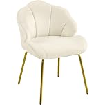 Yaheetech Velvet Armchair, Accent Tub Chair with Metal Legs, Cute Vanity Chair with Shell Shaped Backrest for Living Room/Bedroom/Dressing Table/Office, Beige