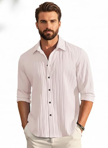 Image of Amazon Brand - INKAST Men's Casual Button Down Shirts Long Sleeve Linen Shirt Fashion Textured Beach Summer Shirt