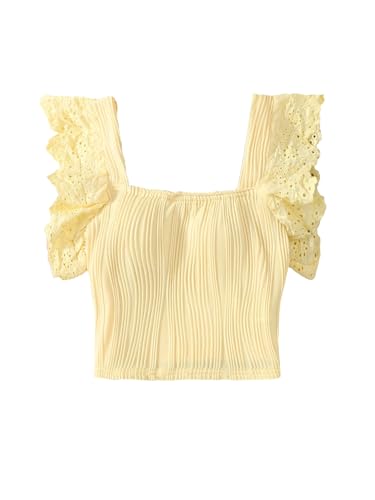 Verdusa Girl's Textured Eyelet Ruffle Crop Tank Top Summer Vacation Going Out Tops