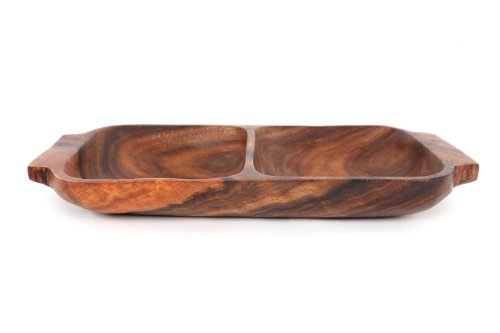 Premier Housewares 2 Section Rectangle Serving Dish with Handles, 4 x 32 x 18 cm - Acacia Wood, Brown - Image 3