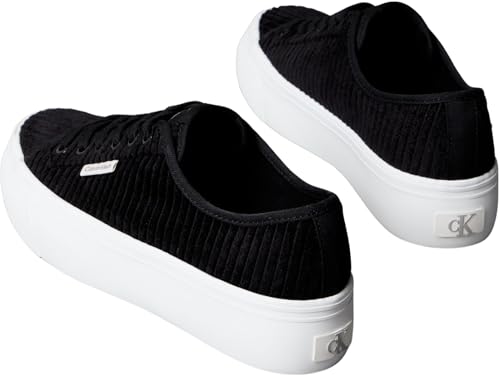 Calvin Klein Baskets Vulcanisées Femme Lace Up Corduroy Compensées, Noir (Black), 39