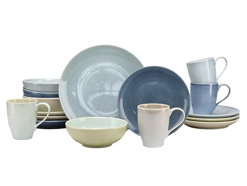 CreaTable, 23844, Serie Reactive Aqua, 16-teiliges Geschirrset für 4 Personen, Kombiservice aus Steinzeug, spülmaschinen- und mikrowellengeeignet, Qualitätsproduktion