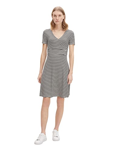 TOM TAILOR Damen Kleid in Wickeloptik 1032059, 29272 - Black Horizontal Stripe, 40 – Ansicht 4