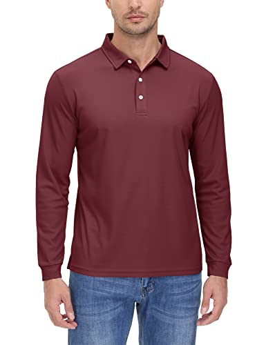 Tacvasen Polo Shirts For Men Polyester Golf Polo Shirts For Men Fishing Shirts Work Shirts Quick Dry Shirts Golf Polo Shirts For Men Dry Fit Wine #TOP1