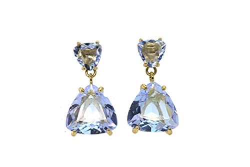 Boucles d'oreilles tanzanite or 14K anti-allergie légères faites main - 3