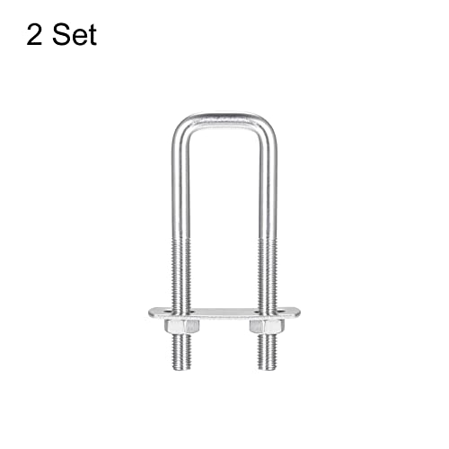 Image of uxcell Square U-Bolts, 2 Sets 27mm(1.06 inch) Inner Width 100mm Length M8 304 Stainless Steel U Clamp Bolt with Nuts and Plates, for Boat Trailer