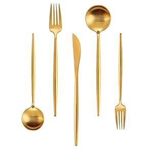 Matte Gold Silverware Set, IBIILII JEFF 40 Pieces Stainless Steel Flatware Set，Kitchen Utensil Set, Tableware Cutlery Set, Knife Spoons And Forks Set, Satin Finished Polished & Dishwasher Safe