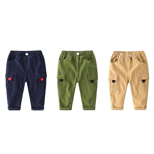 Toddler Boys Cotton Cargo Pants Solid Color Elastic Waist Soft Comfy Workwear Pants Baggy Trendy Casual Trousers2