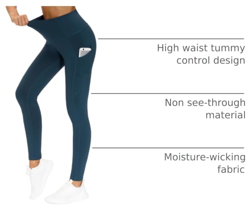 Image of THE GYM PEOPLE Thick High Waist Yoga Pants with Pockets, Tummy Control Workout Running Yoga Leggings for Women