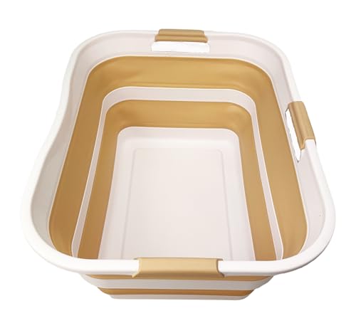 Image of SAMMART 42 (11 Gallons) Collapsible Plastic Laundry Basket, Foldable Pop Up Storage Container /Organizer, Space Saving Hamper, Portable Bin for Dorm Room Bathroom (1, White /Beige)