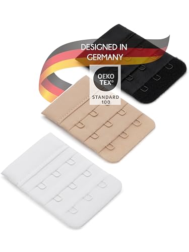 Herzmutter BH-Verlängerung - OekoTex 100 - BH-Extension im Set - Beige-Schwarz-Weiß - 2er/3er-Haken - BH-Verlängerer - Gewichtszunahme-Schwangerschaft-Stillzeit - 9000 (3er Haken|3er-Pack)