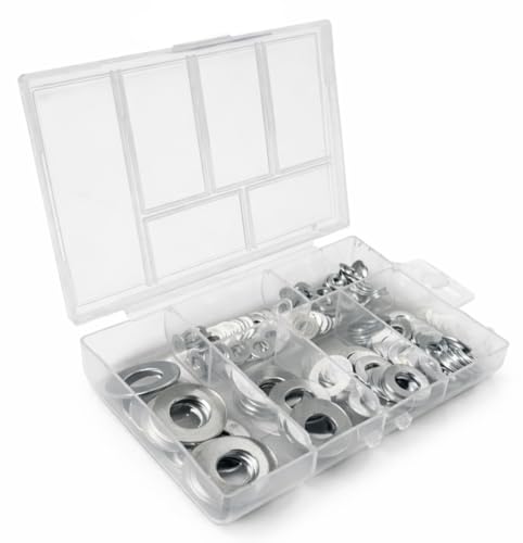 200 Piece Metal Flat Washers Assortment Set Multi-size
