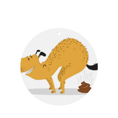 吊り下げ式車用芳香剤カード 2枚パック - 長持ちする吊り下げ式アロマセラピーカード (ラベンダーの香り) 車、自宅の寝室、ワードローブ、靴箱などに最適。ユニセックス (排便する犬、かわいい笑顔の排便ペット漫画、元気な様子)