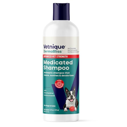 Vetnique Dermabliss Medicated Dog Shampoo with Chlorhexidine for Dogs & Cats, Ketoconazole Antibacterial Antifungal, Dog Yeast Infection Treatment, Hot Spot & Itchy Skin Relief, Cat Shampoo, 16 oz