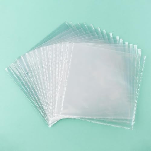 Image of 50 Pags 6 inch X6 inch Clear Plastic Binder Pockets,2 Holes 2 Pockets Per Page, can Fit More Stencils,Made Exclusively for Stencils,Die Cuts,Photos,Stamps Within Size 6x6 inch Storage Bills Organizer