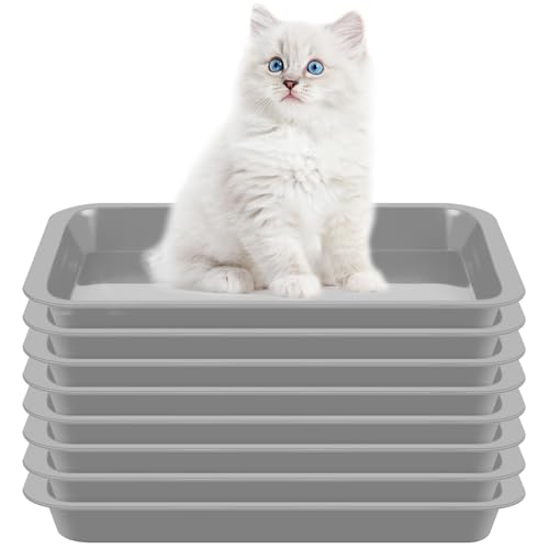 Tessco for you 8 Pcs Small Kitten Litter Box 11 x 8.5 x 1.2 in Rabbit Litter Pan Mini Open Cat Box Low Entry Waterproof Travel Toilet for Kittens Bunny Kitty Guinea Pig Small Pet Supplies (Gray)