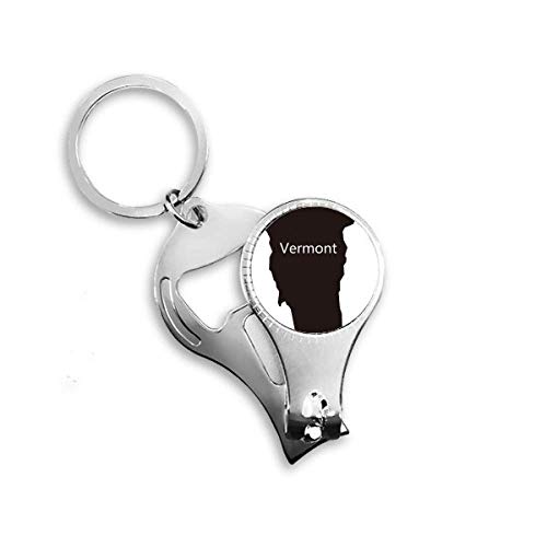 Vermont America USA Map Outline Nail Nipper Ring Key Chain Bottle Opener Clipper